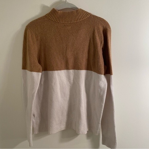 J. Crew Sweater Tan Cream Colorblock Zip-Up Extra Soft Yarn Quarter Zip Knit M - Picture 7 of 7